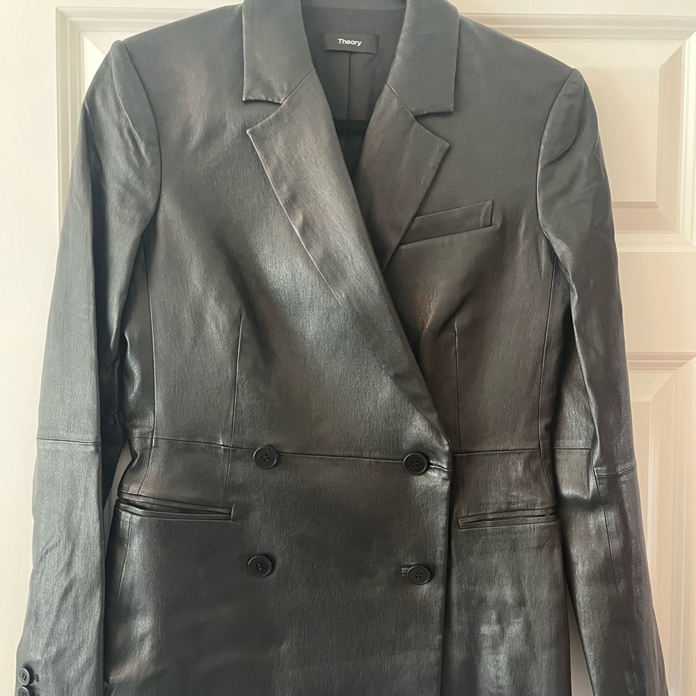 Theory Women's Black Leather Double-Breasted Jacket